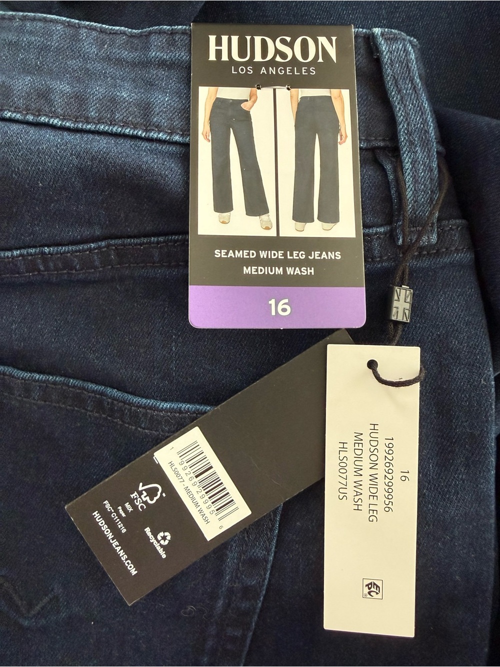 Hudson Women's Seamed Wide Leg Medium Wash Jeans NWT Size 16 - Picture 9 of 12